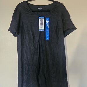 Black Short Sleeve Linen Dress